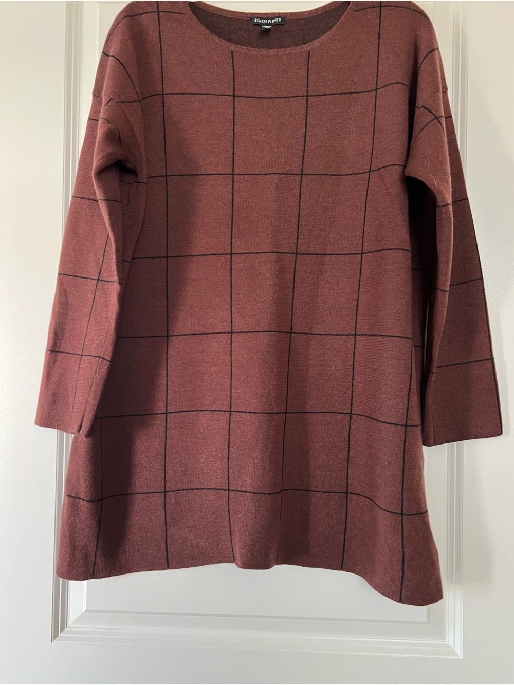 Eileen Fisher Brownstone Windowpane Merino Wool Sweater